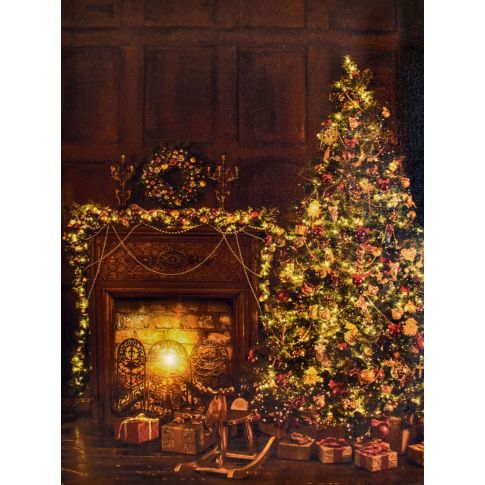 QUADRO NATALIZIO LED CON ALBERO DI NATALE DONI E CAMINETTO 30X40CM - Quadri  con Luci Led Peragashop