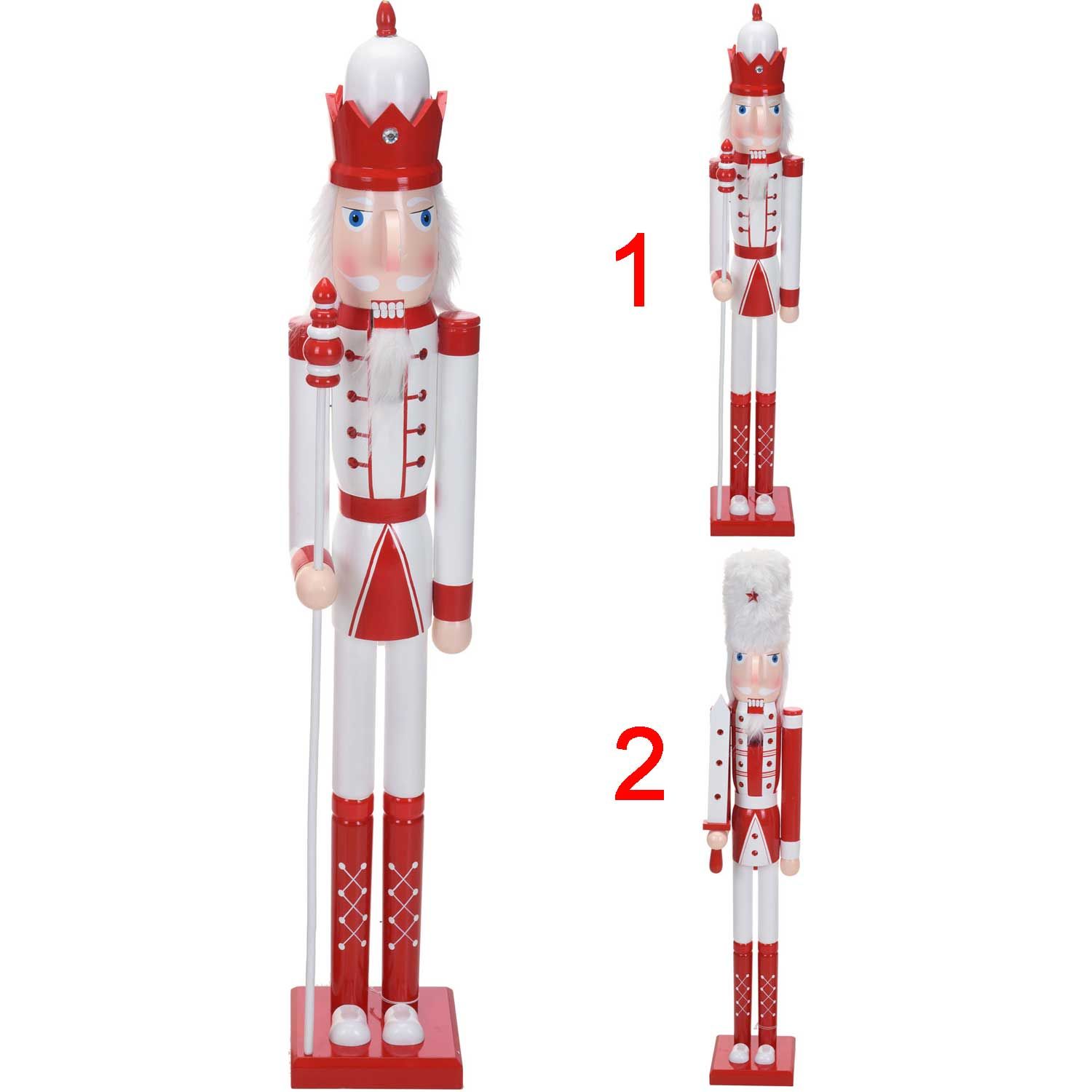 Schiaccianoci di Natale 110cm in legno Re di colore rosso e bianco