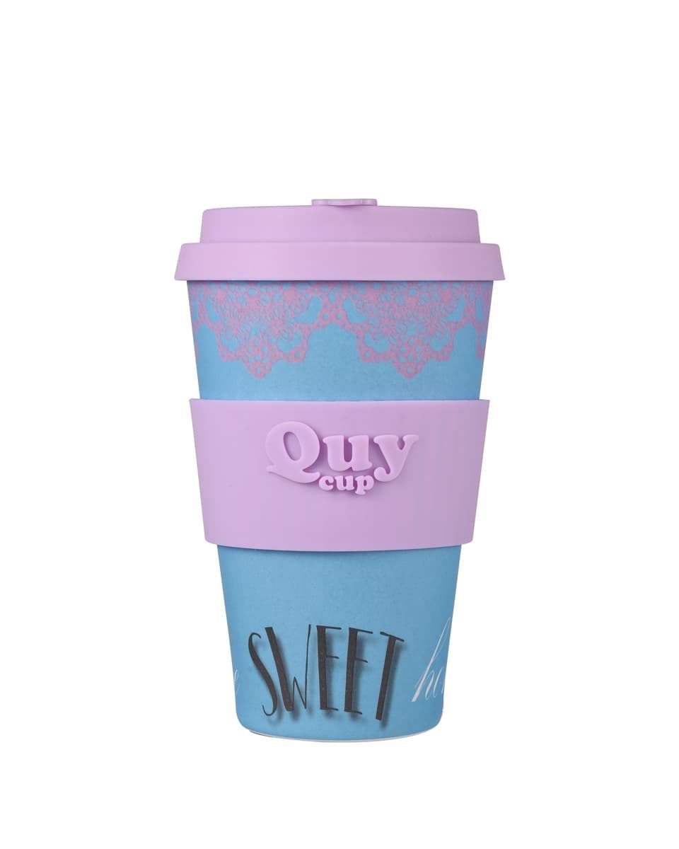 Quy Cup Tazza Riutilizzabile Eco-Friendly In Bambu 400ml Home Sweet Home Blu