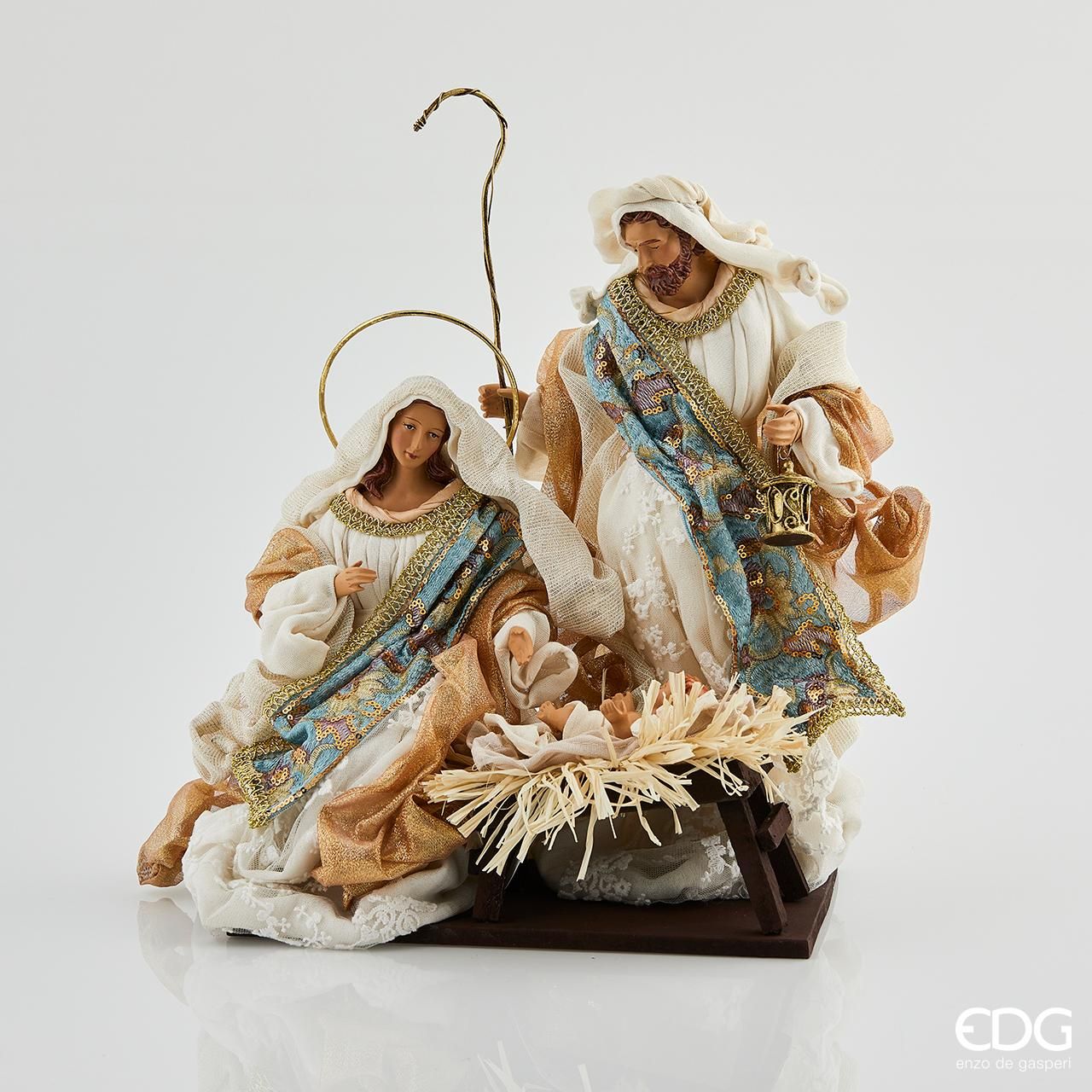 NATIVITÀ IN TESSUTO CON BASE 36CM ORO/BLU - Statuine Classiche Napoletane  Peragashop