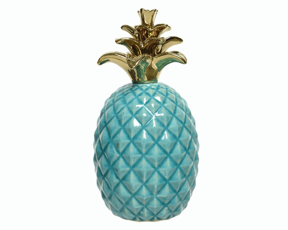 DECORAZIONE ANANAS IN CERAMICA D.12X22CM AQUA/ORO - Accessori Decorativi  Peragashop