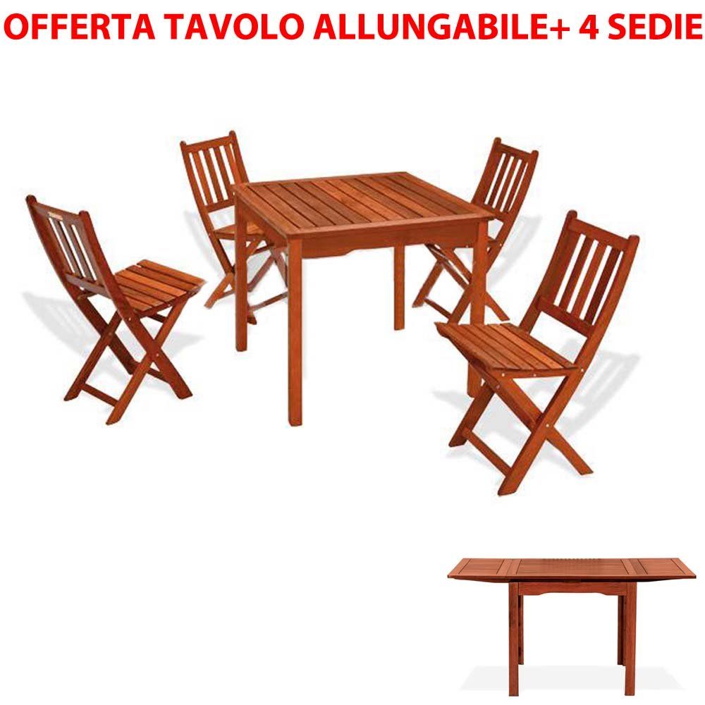 OFFERTA SET TAVOLO ALLUNGABILE 80/150X80CM + 4 SEDIE KERUING - Set