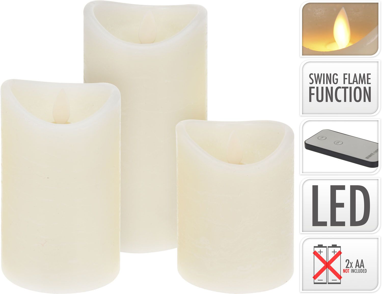 SET 3 CANDELE BIANCHE - Addobbi Di Natale Peragashop