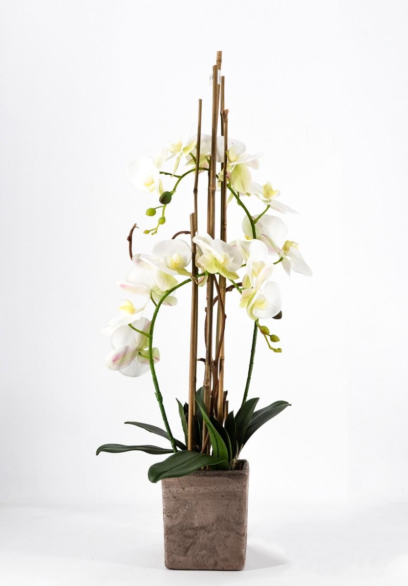 Phalaenopsis Orchidea Artificiale 80Cm Con Vaso Quadrato Arancione Fiori  Piante Artificiali