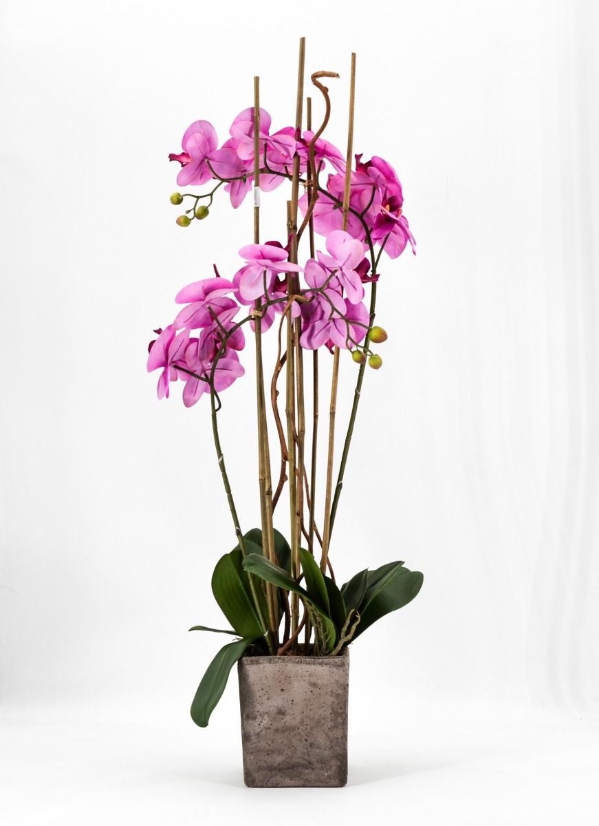 PHALAENOPSIS ORCHIDEA ARTIFICIALE 80CM CON VASO QUADRATO ROSA