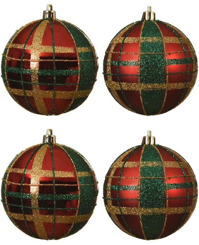 OFFERTA 4 PALLINE 8CM CON DECORAZIONE SCOZZESE/GLITTER MODELLO ASSORTITO -  Palline Peragashop