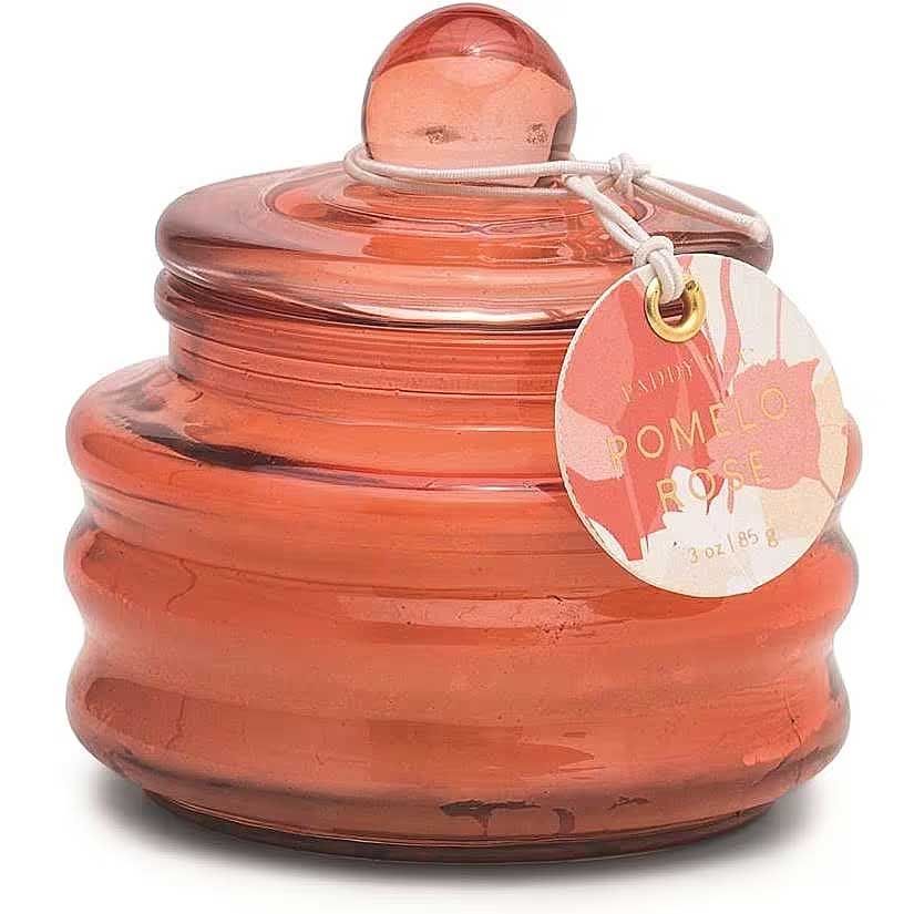 CANDELA IN CONTENITORE IN VETRO ROSSO PROFUMO POMELO E ROSA - Candele  Profumate Peragashop