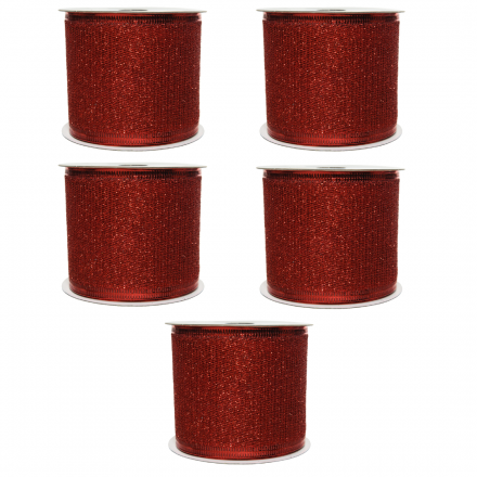 OFFERTA 5 NASTRI NATALIZI IN POLIESTERE ROSSO CON GLITTER 6,3X270CM