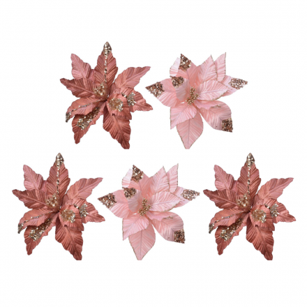 OFFERTA 5 POINSETTIE CON CLIP E GLITTER 28X4CM COLORE ASSORTITO