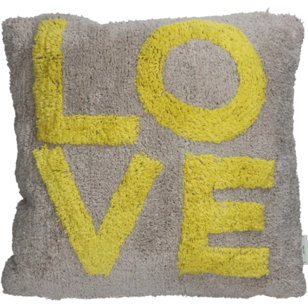 CUSCINO LOVE IN COTONE, GIALLO E GRIGIO, 45X45