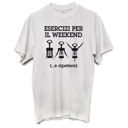 T-SHIRT UNISEX 100%COTONE ESERCIZI PER IL WEEKEND BIANCA TAGLIA S